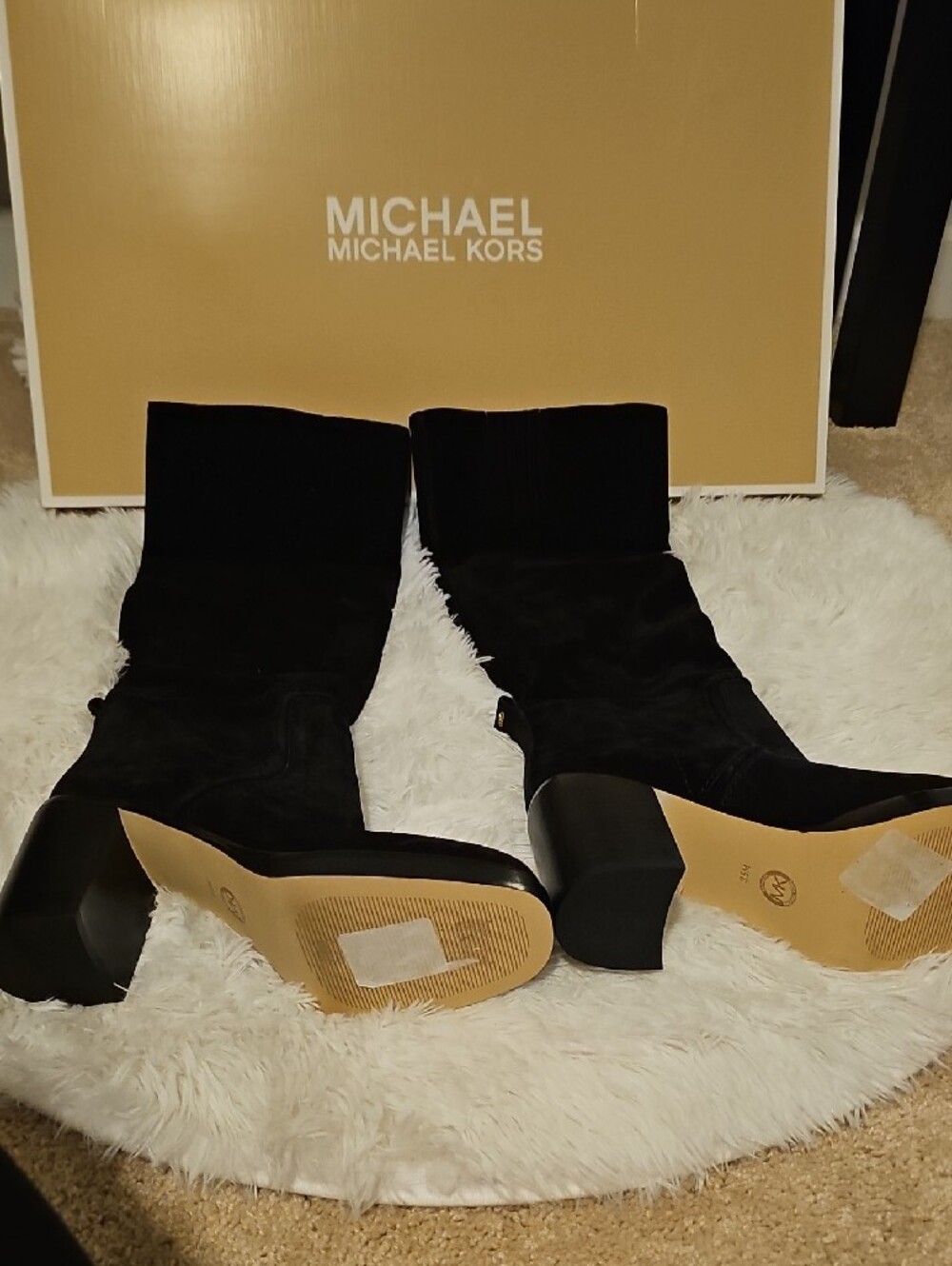 Michael Kors Black Suede Knee-High Block Heel Boots - Picture 7 of 7